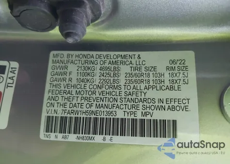 2022 Honda Cr-V 2Wd Ex from USA, damaged, VIN 7FARW1H59NE013953